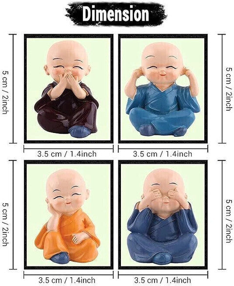The Serene Monks - Set of 4 Mini Buddha Figurines | Peace & Positive Energy Decor