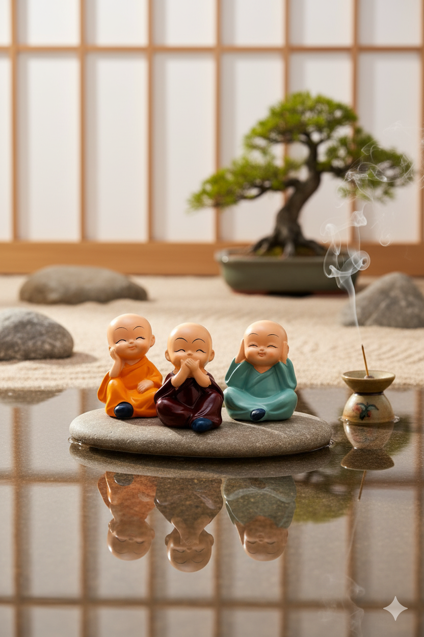 The Serene Monks - Set of 4 Mini Buddha Figurines | Peace & Positive Energy Decor