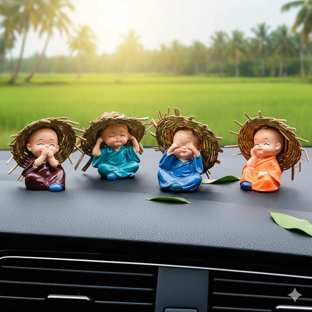 The Serene Monks - Set of 4 Mini Buddha Figurines | Peace & Positive Energy Decor