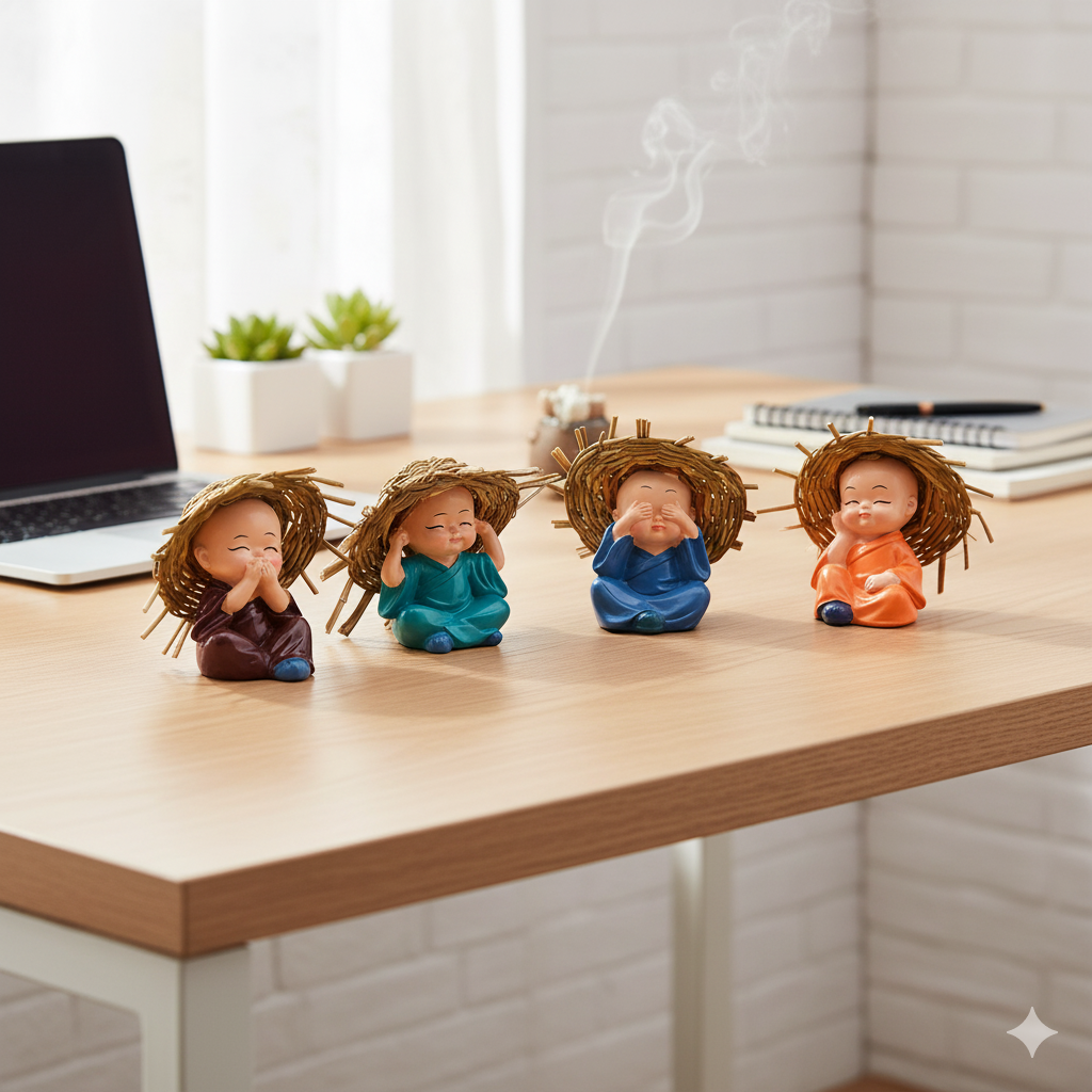 The Serene Monks - Set of 4 Mini Buddha Figurines | Peace & Positive Energy Decor