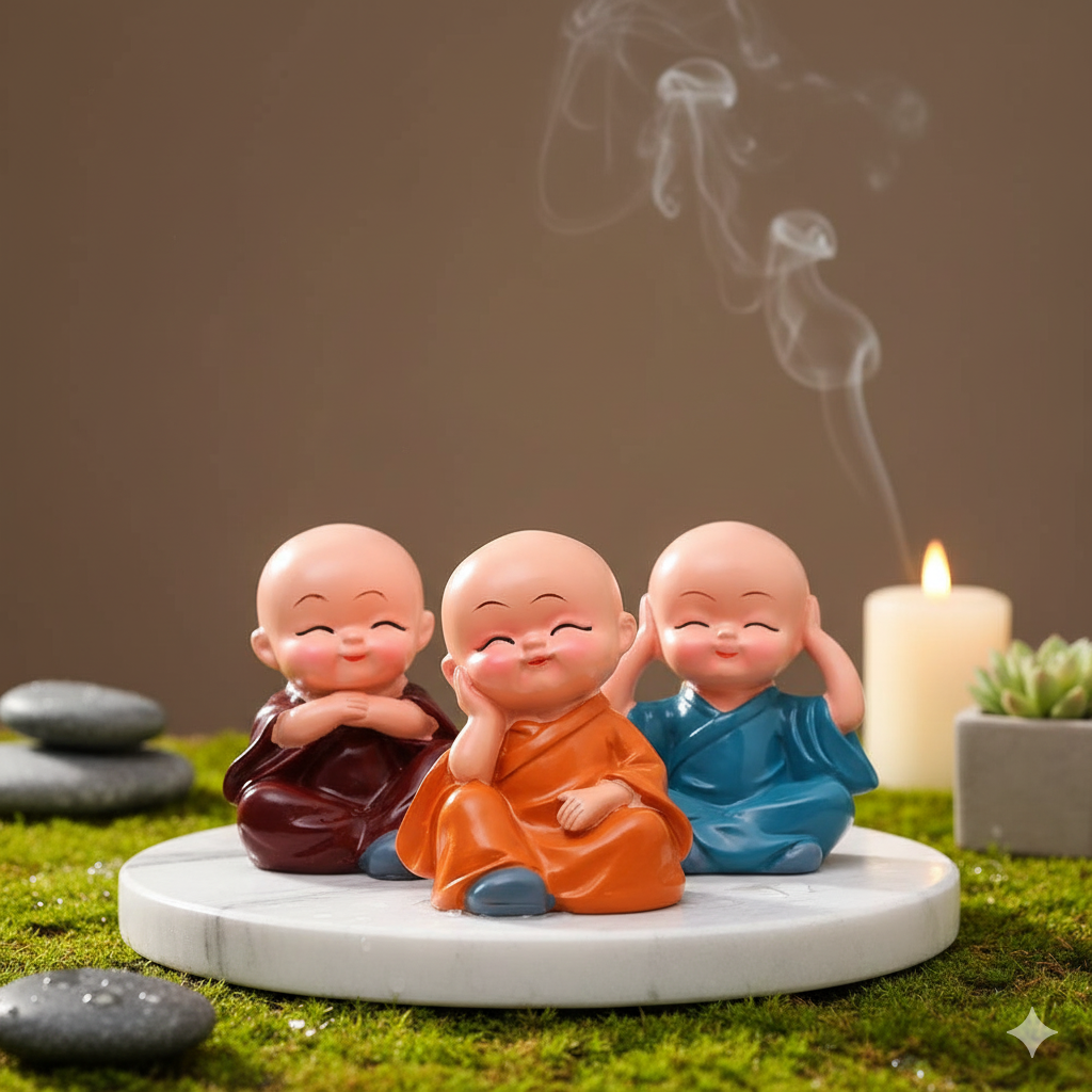 The Serene Monks - Set of 4 Mini Buddha Figurines | Peace & Positive Energy Decor